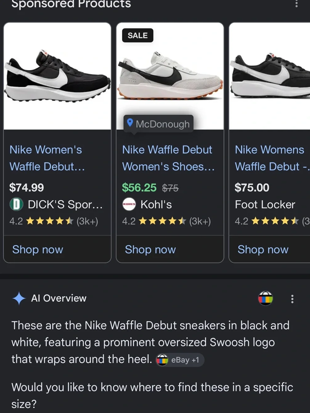 Nike Women’s Waffle Debut Black and White Athletic Sneakers